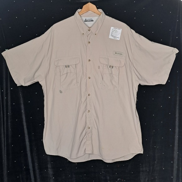 Columbia Mens 3XL Beige Short Sleeve Button Up Fishing Shirt UPF 30+ - Picture 2 of 9